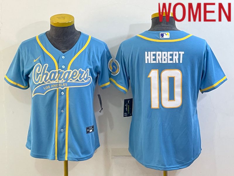 Women Los Angeles Chargers 10 Herbert Light Blue 2022 Nike Co branded NFL Jerseys